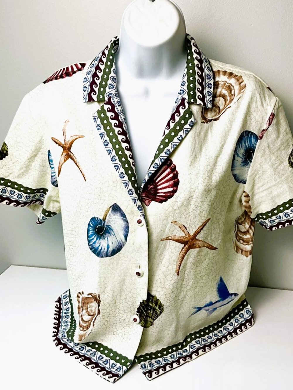 Calypso St. Barth Women's M Linen Shirt Nautical Print